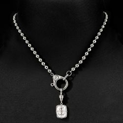 Cushion Cut White Sapphire Ball Chain Pendant Necklace For Women