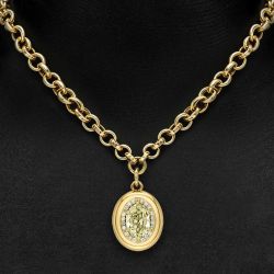 Golden Halo Oval Cut Yellow Sapphire Pendant Necklace For Women