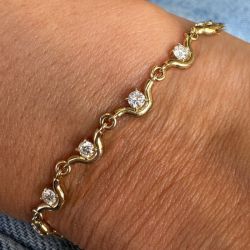 Golden Round Cut White Sapphire Line Bracelet For Women Wedding Jewelry  