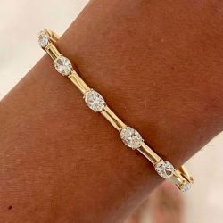 Oval Cut White Sapphire Bracelet Gold Bangle For Women Wedding Jewelry 