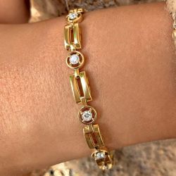 Golden Elegant Round Cut White Sapphire Bracelet For Women