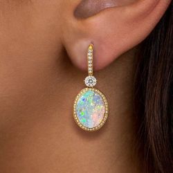 Golden Oval Cut Opal Drop Earrings For Women Wedding Jewelry