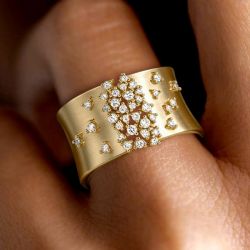 Golden Hollow Design Brushed Round Cut White Sapphire Wedding Band For Women 