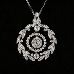 Vintage Milgrain Multi Circle Round Cut White Sapphire Edwardian Laurel Wreath Pendant Necklace For Women