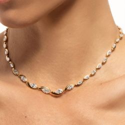 Gold Marquise Cut White Sapphire Wave Choker Necklace Alternating Stone Tennis Necklace For Women 