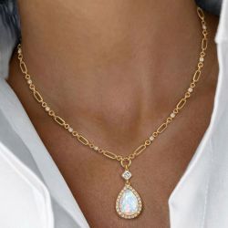 Golden Halo Pear Cut Opal Necklce Gold Chains For Women