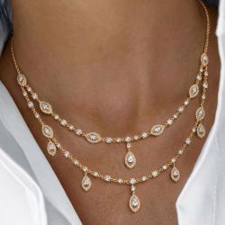 Halo Pear & Marquise Cut White Sapphire Layered Necklace Pendant Necklace For Women