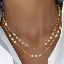 Gold Double Layer Bezel‑Set Multi Cut White Sapphire Two‑in‑one Pendant Necklace For Women