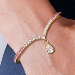 Gold Pear Cut White & Pink Sapphire Gradient V-Shape Bracelet Bangle For Women Bridal Jewelry