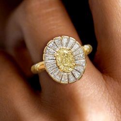 Halo Golden Oval Cut Yellow Sapphire Cocktail Ring Engagement Ring For Women 