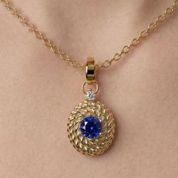 Gold Round Cut Blue Sapphire Dainty Chain Necklace Twisted Rope Pendant Necklace For Women