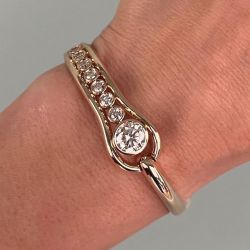 Gold Bezel Set Round Cut White Sapphire Statement Bangle Bracelet For Women
