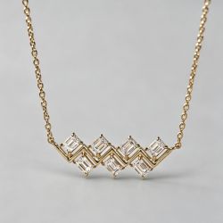 Gold Emerald Cut White Sapphire V-Shape Zig Zag Curved Smile Necklace Pendant Necklace For Women