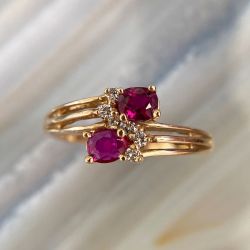 Gold Oval Cut Ruby Sapphire Twist Split Shank Cluster Design Engagement Ring For Women Promise Jewelry