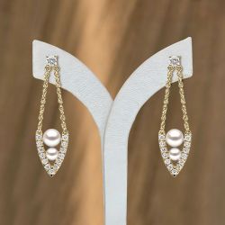 Gold Chain Round Cut Double Pearl Teardrop Dangling Earrings Drop Earrings For Women