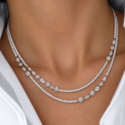 Double Layer Multi Cut White Sapphire Tennis Necklace For Women