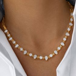 Gold Alternating Pear & Round Cut White Sapphire Link Necklace Geometric Tube Metal Choker Necklace For Women