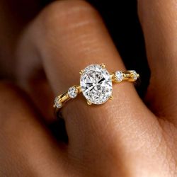 Gold Oval Cut White Sapphire Bridal Promise Ring Engagement Ring For Women