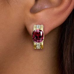 Gold Bezel Cushion Cut Ruby Sapphire Hoop Earrings For Women Wedding Jewelry