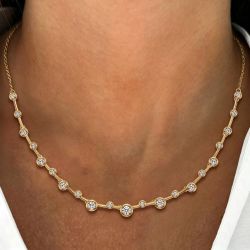 Gold Round Cut White Sapphire Bubble Gradient Round Chain Necklace Pendant Necklace For Women