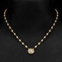 Gold Bezel Set Oval Cut White Sapphire Station Necklace Bubble Chain Tennis Necklace For Women