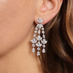 Luxury Multi-Tier Marquise & Pear Cut White Sapphire Chandelier Drop Earrings For Women Bridal Jewelry