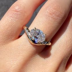 Gold Twist Shank Oval Cut White Sapphire Promise Ring  Engagement Ring For Women