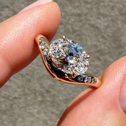 Gold Twist Shank Oval Cut White Sapphire Promise Ring  Engagement Ring For Women