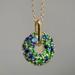 Gold Round Cut Emerald & Blue Sapphire Circle Stackable Necklace Pendant Necklace For Women