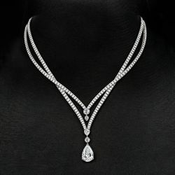 Double Row Pear Cut White Sapphire Layered V-Necklace For Women