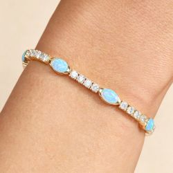 Gold Oval Cut Opal Cabochon Link Bracelet Tennis Bracelet For Women