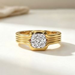 Golden Solitaire Cushion Cut White Sapphire Engagement Ring For Women