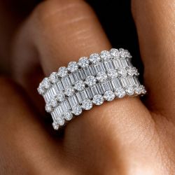 Half Eternity Multi-Row Baguette & Round Cut White Sapphire Wide Ring Wedding Band For Women