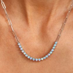 Round Cut Opal Paperclip Chain Choker Pendant Necklace  For Women