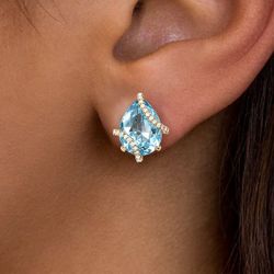 Gold Pear Cut Aquamarine Sapphire Crisscross Stud Earrings For Women