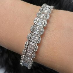 Baguette & Round Cut White Sapphire Tennis Bracelet For Women