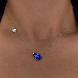 Gold Pear Cut Blue Sapphire Bridal Jewelry Pendant Necklace For Women