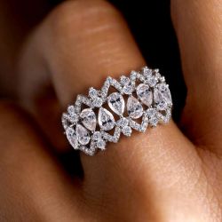 Cluster Design Pear Cut White Sapphire Cocktail Ring Wedding Band For Women