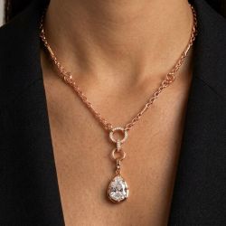 Rose Gold Pear Cut White Sapphire Pendant Necklace For Women  