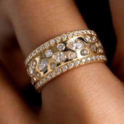 Gold Bezel Half Eternity Multi-Cut White Sapphire Wedding Band For Women