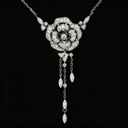 Art Deco Round Cut White Sapphire Camellia Cluster Y-Drop Tassel Pendant Necklace For Women