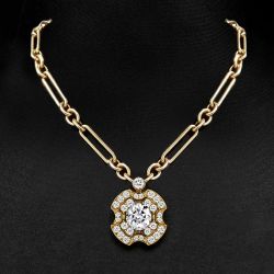 Gold Halo Paperclip Chain Round Cut White Sapphire Pendant Necklace For Women