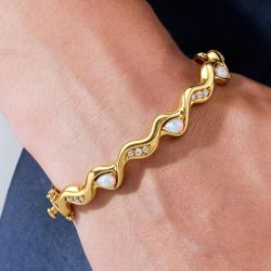 Gold Wavy Pear Cut Opal Bangle Bracelet For Women