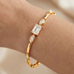 Gold Emerald Cut White Sapphire Link Bracelet Elegant Wedding Bridal Bracelet For Women