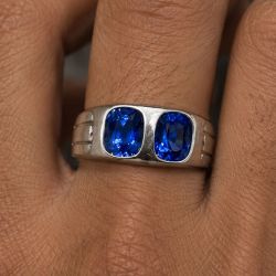 Bezel Set Cushion Cut Blue Sapphire Band Ring Engagement Ring For Men