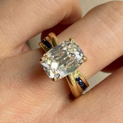 Gold Cushion Cut White Sapphire Cross Shank Engagement Ring For Women