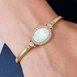 Gold Halo Oval Cut Opal Bracelet Bangle For Women