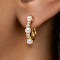 Gold Round Cut Pearl Drop Earrings For Women