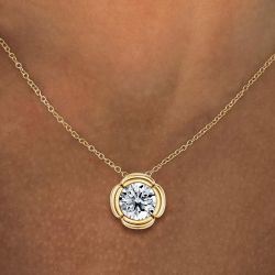 Solitaire Gold Four Petal Bezel Set Round Cut White Sapphire Pendant Necklace For Women
