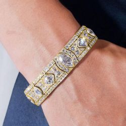 Golden Art Deco Marquise & Asscher Cut White Sapphire Bracelet For Women